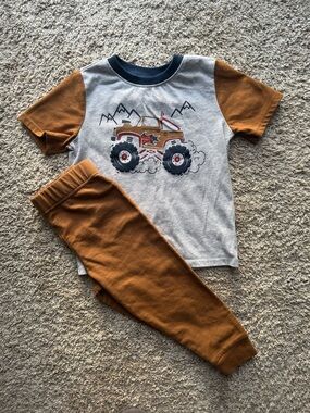 3T Garanimals Monster Truck Outfit Set Brown Joggers Graphic Tee